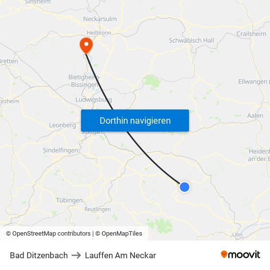 Bad Ditzenbach to Lauffen Am Neckar map