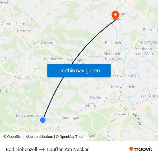 Bad Liebenzell to Lauffen Am Neckar map