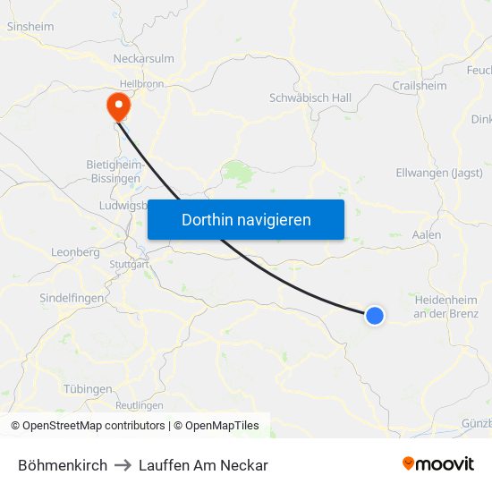 Böhmenkirch to Lauffen Am Neckar map