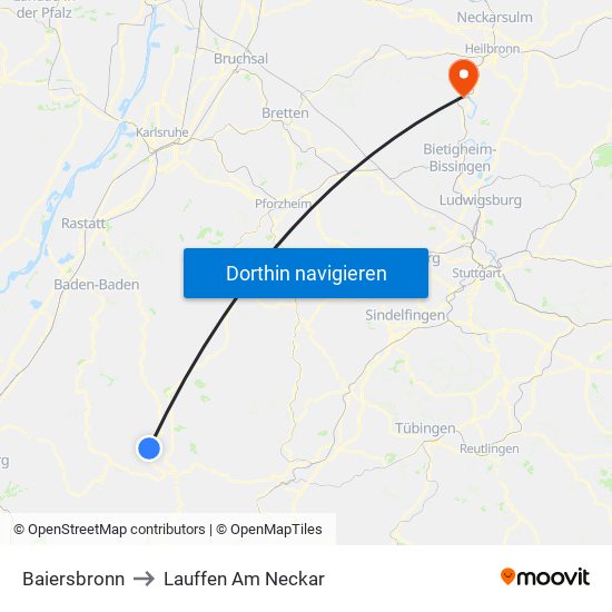 Baiersbronn to Lauffen Am Neckar map