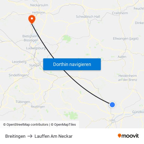 Breitingen to Lauffen Am Neckar map