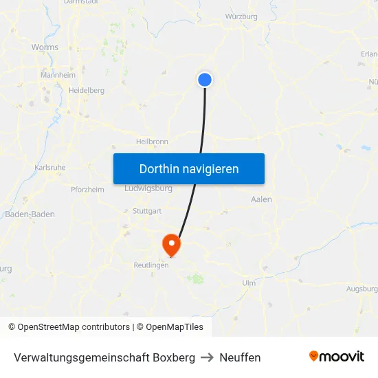 Verwaltungsgemeinschaft Boxberg to Neuffen map