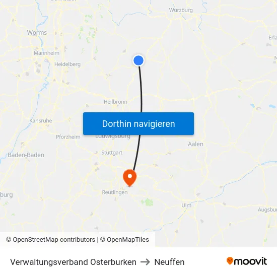 Verwaltungsverband Osterburken to Neuffen map