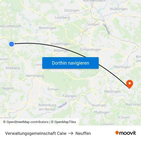 Verwaltungsgemeinschaft Calw to Neuffen map