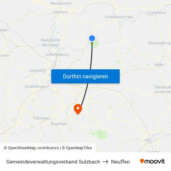 Gemeindeverwaltungsverband Sulzbach to Neuffen map