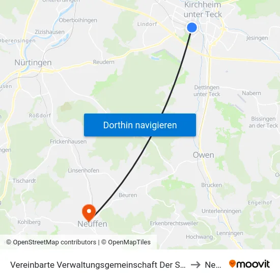 Vereinbarte Verwaltungsgemeinschaft Der Stadt Kirchheim Unter Teck to Neuffen map