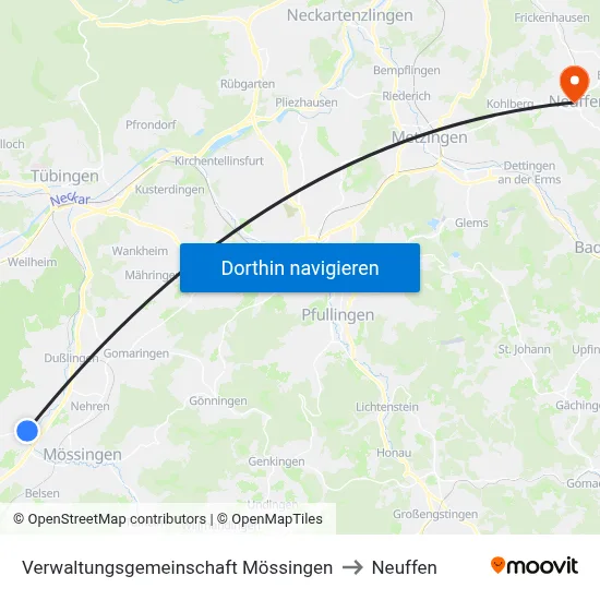 Verwaltungsgemeinschaft Mössingen to Neuffen map
