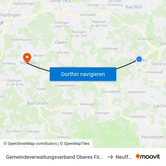 Gemeindeverwaltungsverband Oberes Filstal to Neuffen map