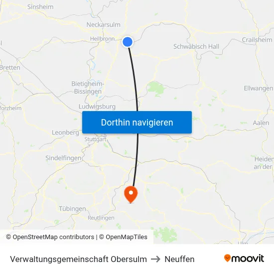 Verwaltungsgemeinschaft Obersulm to Neuffen map