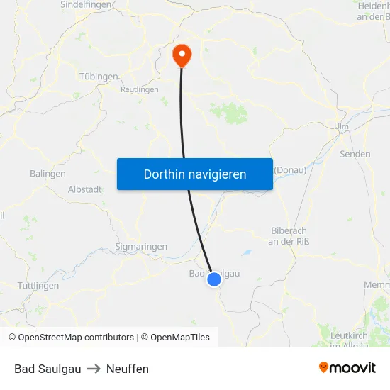 Bad Saulgau to Neuffen map