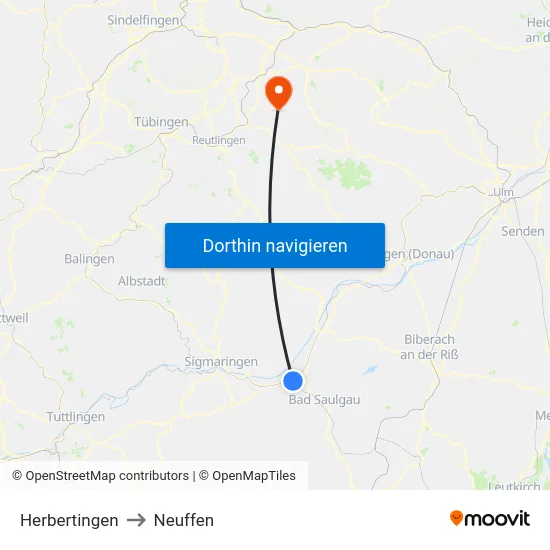 Herbertingen to Neuffen map