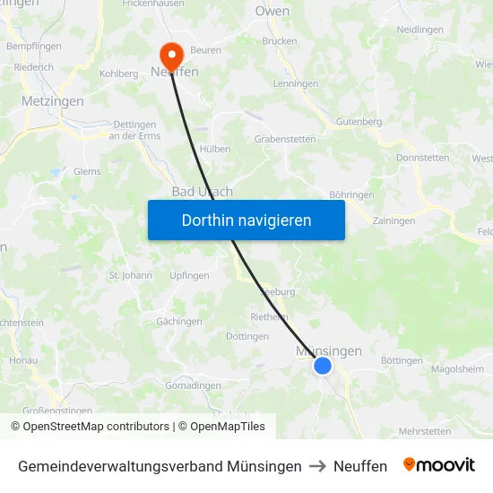 Gemeindeverwaltungsverband Münsingen to Neuffen map