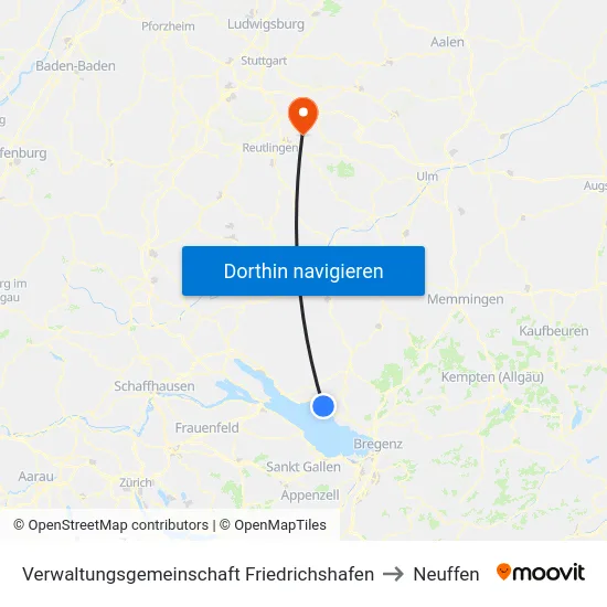 Verwaltungsgemeinschaft Friedrichshafen to Neuffen map