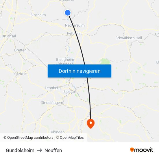 Gundelsheim to Neuffen map