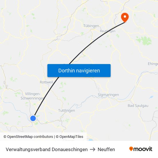 Verwaltungsverband Donaueschingen to Neuffen map