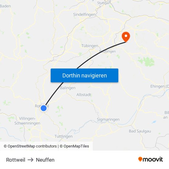 Rottweil to Neuffen map