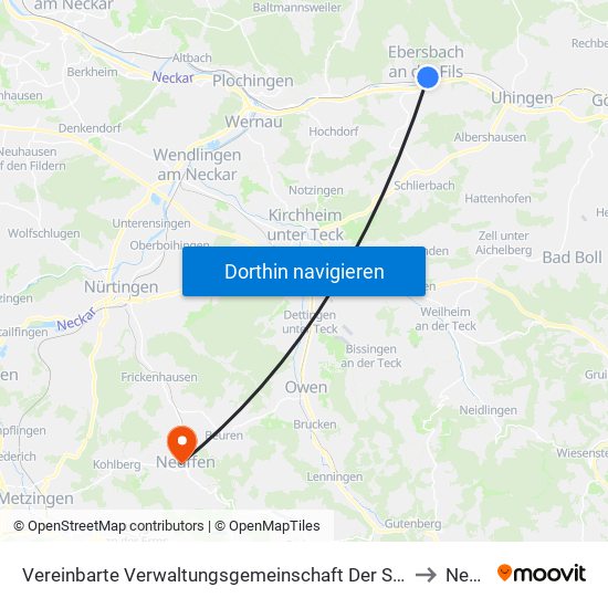 Vereinbarte Verwaltungsgemeinschaft Der Stadt Ebersbach An Der Fils to Neuffen map