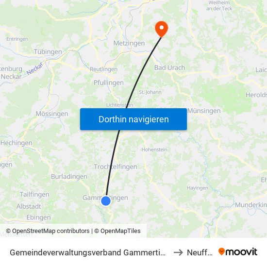 Gemeindeverwaltungsverband Gammertingen to Neuffen map