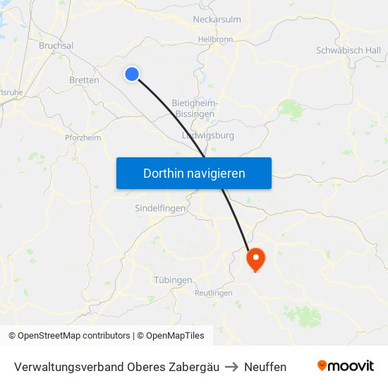 Verwaltungsverband Oberes Zabergäu to Neuffen map