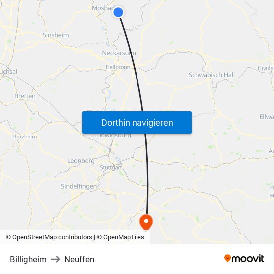 Billigheim to Neuffen map