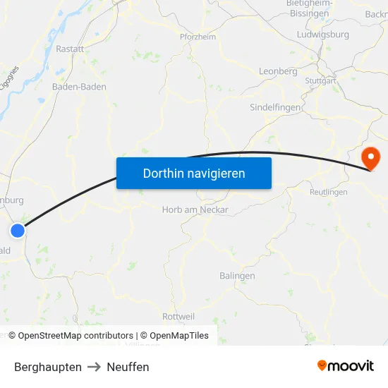 Berghaupten to Neuffen map