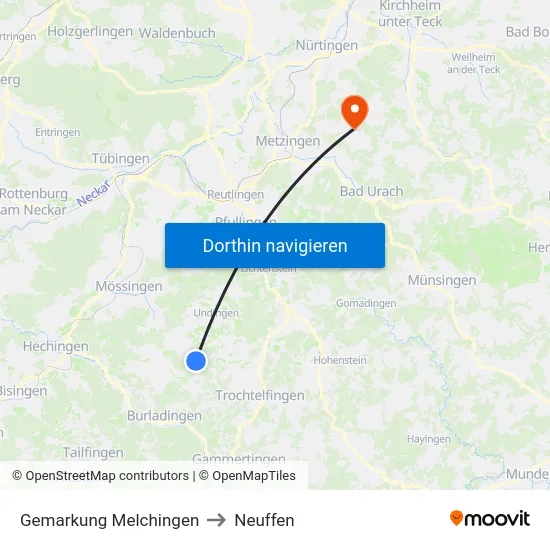 Gemarkung Melchingen to Neuffen map