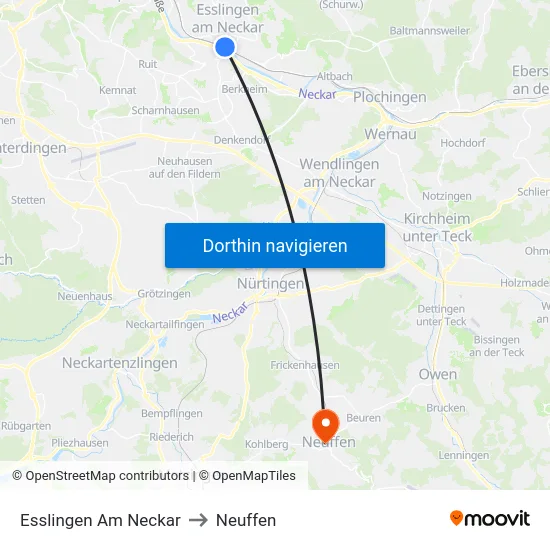 Esslingen Am Neckar to Neuffen map