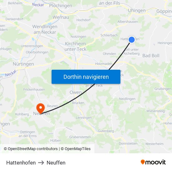 Hattenhofen to Neuffen map