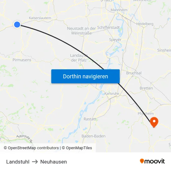 Landstuhl to Neuhausen map