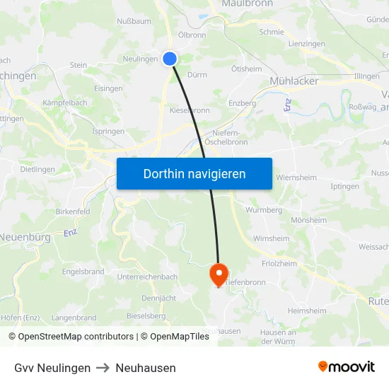 Gvv Neulingen to Neuhausen map