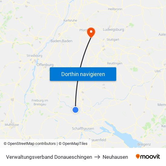 Verwaltungsverband Donaueschingen to Neuhausen map