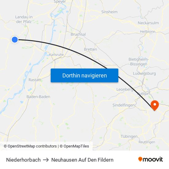 Niederhorbach to Neuhausen Auf Den Fildern map