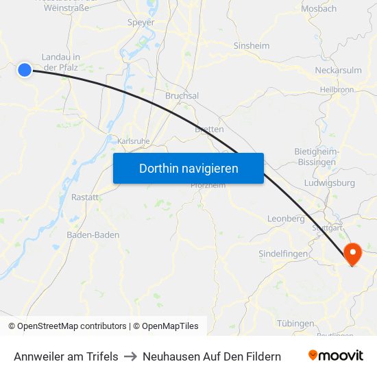 Annweiler am Trifels to Neuhausen Auf Den Fildern map