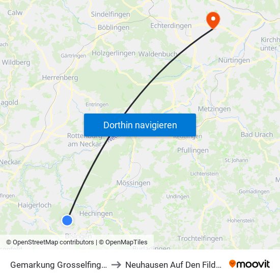 Gemarkung Grosselfingen to Neuhausen Auf Den Fildern map