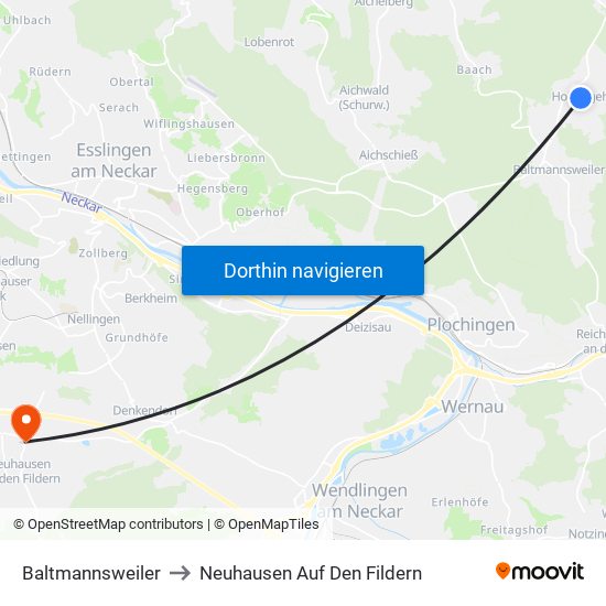 Baltmannsweiler to Neuhausen Auf Den Fildern map