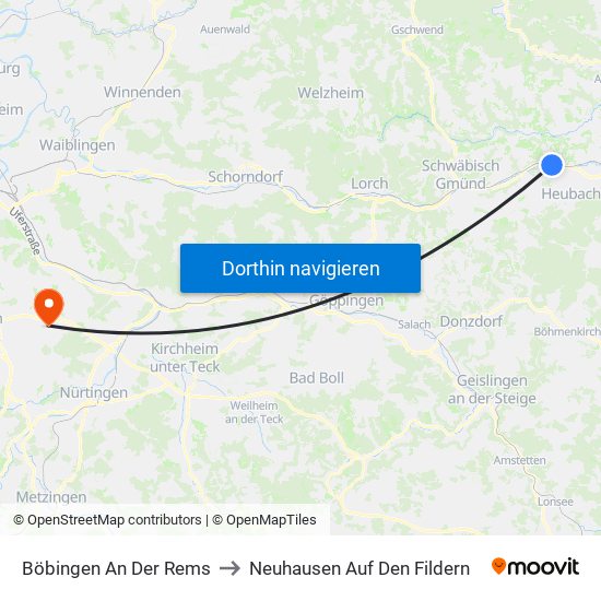 Böbingen An Der Rems to Neuhausen Auf Den Fildern map