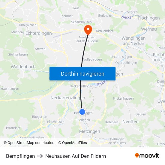 Bempflingen to Neuhausen Auf Den Fildern map