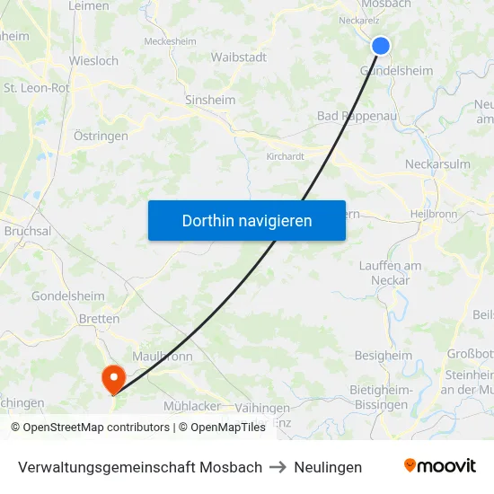 Verwaltungsgemeinschaft Mosbach to Neulingen map