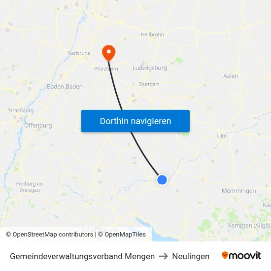 Gemeindeverwaltungsverband Mengen to Neulingen map