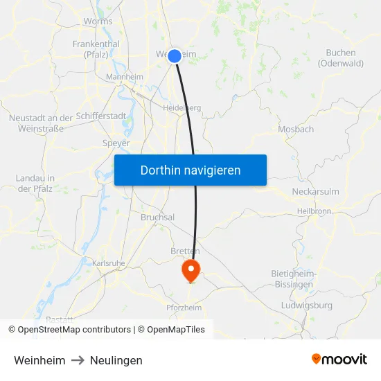 Weinheim to Neulingen map