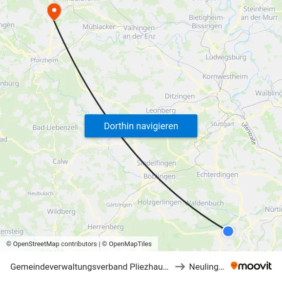 Gemeindeverwaltungsverband Pliezhausen to Neulingen map