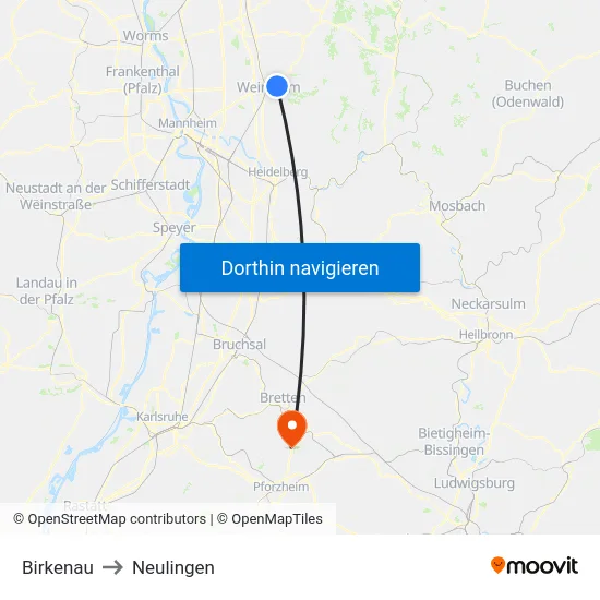 Birkenau to Neulingen map
