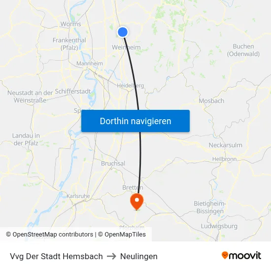 Vvg Der Stadt Hemsbach to Neulingen map
