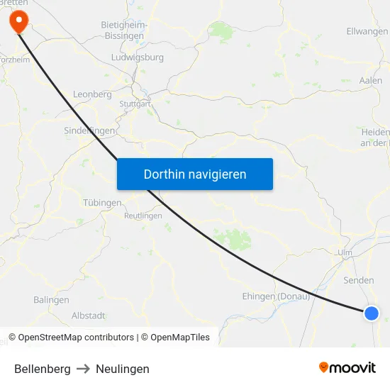 Bellenberg to Neulingen map