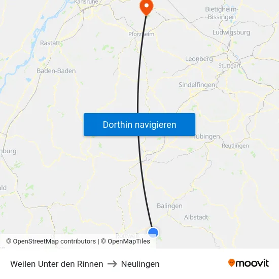 Weilen Unter den Rinnen to Neulingen map