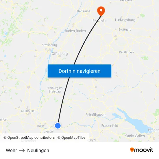 Wehr to Neulingen map