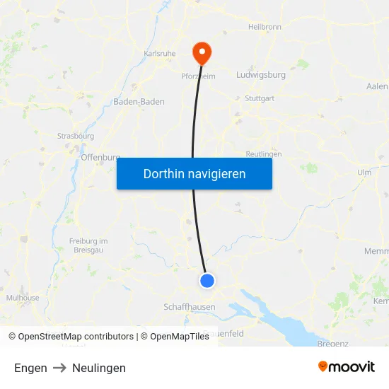 Engen to Neulingen map