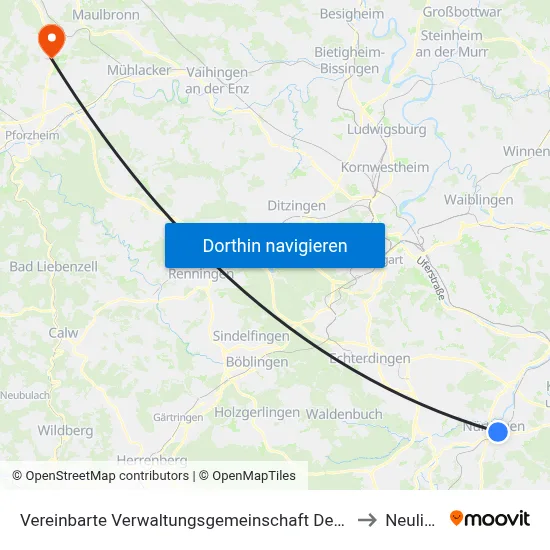 Vereinbarte Verwaltungsgemeinschaft Der Stadt Nürtingen to Neulingen map