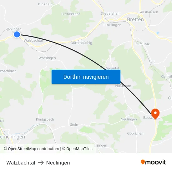 Walzbachtal to Neulingen map