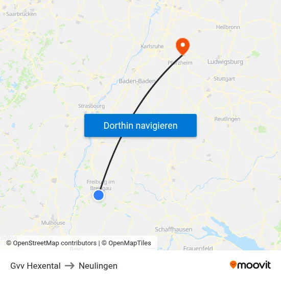 Gvv Hexental to Neulingen map
